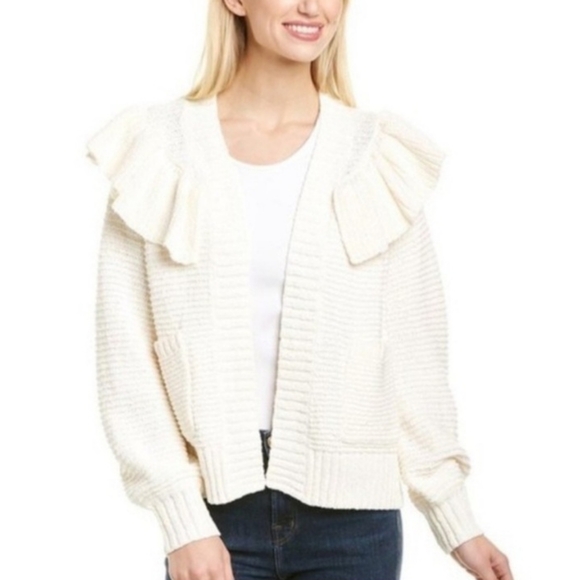 Madewell Ruffle Open Cardigan Sweater Size Small Chunky Cream Ivory NEW NWT